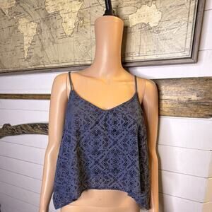 Hollister Blue Black Geometric V-Neck Spaghetti Strap Camisole Tank L Women